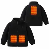 KODMNSW Beheizbare Jacke Jungen Mädchen Fleecejacke Kinder mit Heizung Heizjacke 3 Zonen Heizung 3 Temperaturregler Wärmejacke (Ohne Akku) Fleece Jacke Warehouse Schwarz 11 Jahre