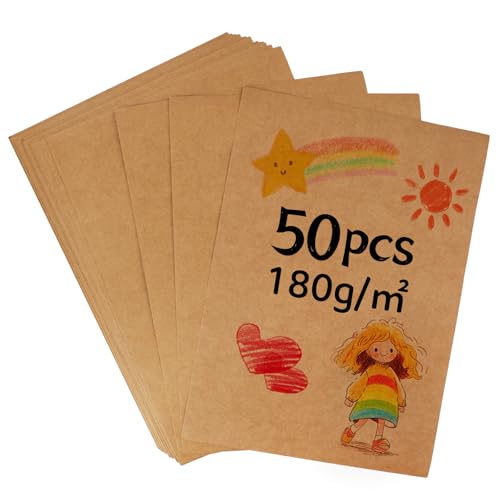 Hisdricus - Kraftpapier A4 - Bastelkarton - Bedruckbar - 50 Blatt, 180 g/m², Braunes Kraftpapier für Basteln, Drucken, Verpackung, Karten, Etiketten und Vintage Geschenke Kartonpapier