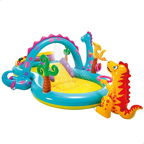 Intex Dinoland Play Center Aufblasbares Wasserspielzentrum, verschiedene Modelle (mit und ohne Vulkan), Mehrfarbig, 333x229x112 cm, 280 Liter, Bunt