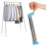 ANLEBUY Tragbarer kleiderständer klappbar, stabil kleiderständer klein kleiderstange zum Mitnehmen, leicht Clothes Rack für Tanz, Reisen, Camping, Wäsche, Wandern, blau +3 platzsparende kleiderbügel