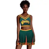 Funhoo Cheerleader Uniform Grün Oberteil Minirock Cheerleading Kostüm Cheer Captain Film Cosplay Outfit für Mädchen Damen Schule Tanzen (M)