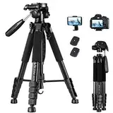 Victiv Kamera Stativ mit 52–160-185cm Höhe, leichtes Camera Tripod mit Abnehmbar 3-Wege-Kopf, Aluminium fotostativ für DSLR Canon Nikon Sony, Dreibeinstativ for Smartphone mit Handy Halterung