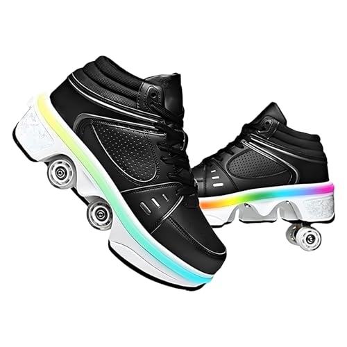 Pinkskattings@ Damen Und Mädchen Rollschuhe ，Schuhe Mit Rollen fuir Jungen Und Herren,Sneakers und Rollen Skate Shoes 2-in-1，Kinderschuhe Skateboard Schuhe (Black, EU36)