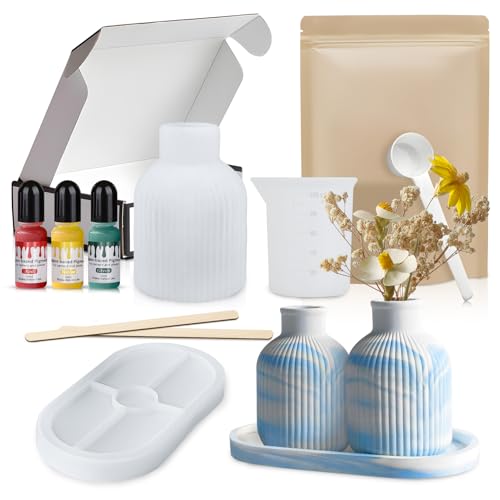 AllisWay Gießpulver Starterset, Reliefgießpulver, Giesspulver Weiss für Silikonformen, Gießpulver Weiß, Enthält Vasen- und Tablettformen, Geeignet für Silikonformen, DIY-Bastelarbeiten usw, 500G