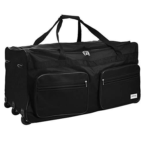 DEUBA Reisetasche | mit Trolleyfunktion | Rollen mit Kugellager | Teleskopgriff | abschließbar -【Farb-und Größenauswahl】 Sporttasche Reisetrolley Gepäcktasche, Schwarz, 160L = 85 x 43 x 44 cm (LxBxH)