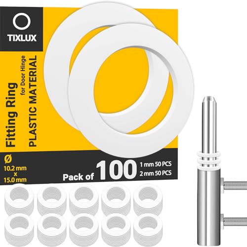 Tixlux Fitschenringe Kunststoff Zimmertüren, 100 Stück Unterlegscheiben Türscharnier 10,2 mm X 15 mm Montageringe, 1mm 50 Stück & 2mm 50 Stück