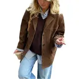 RICOCHO Damen Faux Wildleder Jacke Revers Kragen Wildleder Blazer Jacken Herbst Winter Langarm Mode Wildleder Leder Anzug Jacken