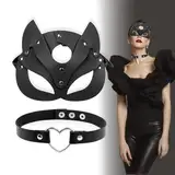 Aurasky Catwoman Maske Und Choker, Halloween Maske, Catwoman Kostüm Damen, Schwarze PU Leder Choker Katzenmaske für Halloween Karneval Maskerade Fasching Party Nachtclub