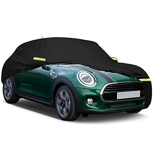 Autoabdeckung Vollgarage Ersatz für Mini Cooper 3 Doors 2000-2024, 300D Allwetter Reflektierende Autoabdeckung mit Reißverschluss und winddichtem Gurt (Schwarz)