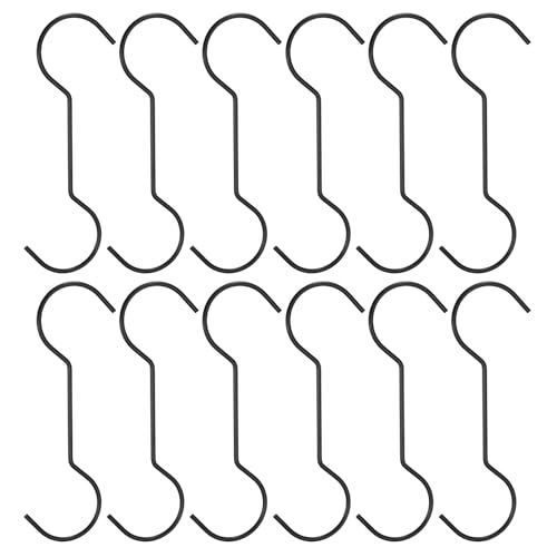 QUARKZMAN S-Haken, 12 Stück 200mm - Edelstahl Große Haken, Doppelte runde S-Form Lange Hängehaken zum Aufhängen von Kleidung, Küchenutensilien, Kleidungsgeschäft (Schwarz)