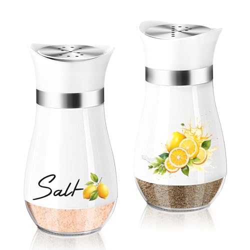 Dorblely Salz und Pfefferstreuer Set, 120ml Glasboden Salzstreuer Klein, Pfefferstreuer, Gewürzstreuer mit Edelstahl Deckel, für Küche, BBQ, Wohnmobil Nachzufüllen und zu Verwenden - Zitronen