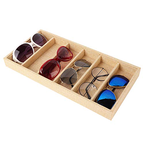 Sonnenbrillen-Organizer-Tablett, 6 Fächer, Sonnenbrillen-Display-Box, Jute-Schmuck-Organizer-Tablett, Brillen-Vitrine, Aufbewahrung Für Den Brillenladen zu Hause