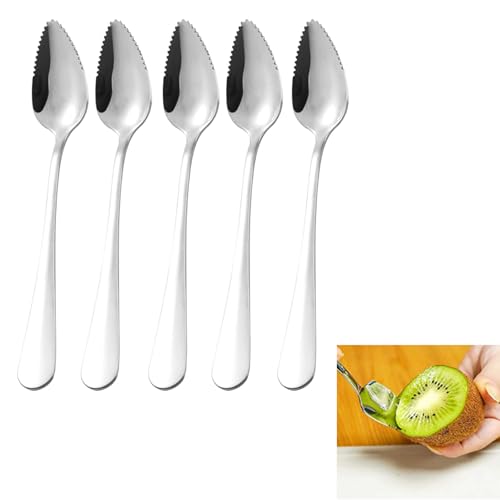 4PC Grapefruitlöffel,Kiwi Spoon,Löffel Mit Zacken,Kiwi Löffel,Grapefruitlöffel Edelstahl,Babynahrungsergänzung Fruchtlöffel,Dessertlöffel,Obstlöffel Mit Wellenschliff,Für Kiwi,Äpfel