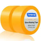 Taiyeestar 2 Rollen Malerkrepp 50mm x 50m, Goldband Klebeband Malerarbeiten, Kreppband Malerband, Abklebeband Maler, Malerklebeband, Painters Tape Selbstklebend