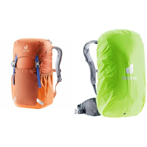 deuter Junior Kinderrucksack (18 L), Chestnut-mandarine & Raincover Mini Regenhülle (12-22 L)