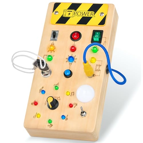 Montessori Spielzeug ab 1 Jahr, Montessori Busy Board mit LED Lichtschalter Activity Board Holzspielzeug ab 1 2 3 Jahr Motorikspielzeug Sensorik Spielzeug Lernspielzeug für Babys und Kleinkinder