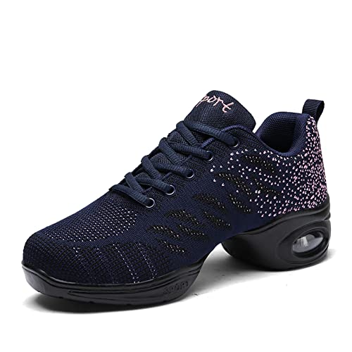 Jazzschuhe Damen Geteilte Sohle Tanzsneaker Erwachsene Atmungsaktiv Leicht Mesh Tanzschuhe Laufen Sportschuhe Blau1 38