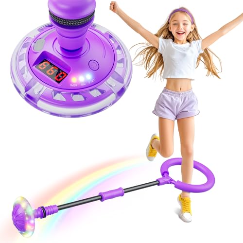 Hot Bee Kinder Blinkender Springring Fußkreisel mit Zähler, Timer, Kalorienzähler Spielzeug Geschenke für Mädchen 6-12 Aufladbare Swing Wheel mit Lichtrad Weihnachten, Geburtstag Lila