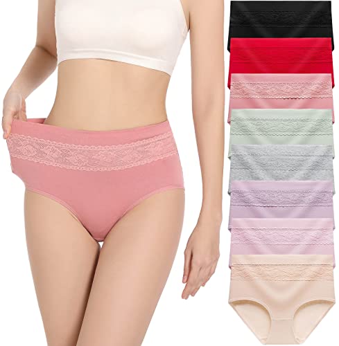 HAVVIS Damen-Slips Unterwäsche Baumwolle hohe Taille Bauchkontrolle Rose Jacquard Damen-Slip Multipack (L, B01-8er Pack - Mehrfarbig)