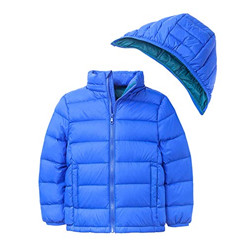 Daunenjacke Kinder Steppjacke Kapuze Oberbekleidung Übergangsjacke für Jungen Mädchen Saphirblau 160
