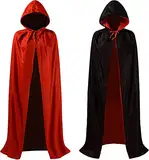 Halloween Umhang,DLJKJ Vampir Umhang Kapuzenmantel für Halloween Cosplay Kostüme,Halloween Kostüm Damen Herren Erwachsene 55" (Rot & Schwarz)