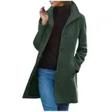 Wolljacke Damen Warme Winter Jacke Wollmantel Lang Mantel Vintage Trenchcoat Wool Coat Winddichter Einreihig Hemdbluse Damenjacke Outdoor Damenbekleidung für Party