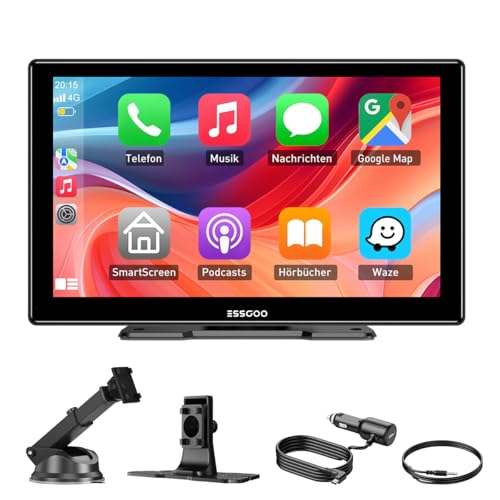 ESSGOO A-pple CarPlay & Android Auto,9 Zoll IPS Carplay Display,Unterstützt Siri & G-oogle Assistant, Online-Karten, einfache Installation, geeignet für Verschiedene Fahrzeugmodelle