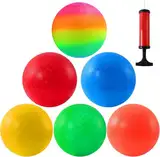 PLMMOUT 6 Stück Bouncy Kickball,PVC Kinder Spielball,Mehrfarbig Regenbogen Ball,Regenbogen-Spielplatzbälle Strandball Softball für Kinder Drinnen und Draußen,mit Pumpe(21.6cm)-Mehrfarbig