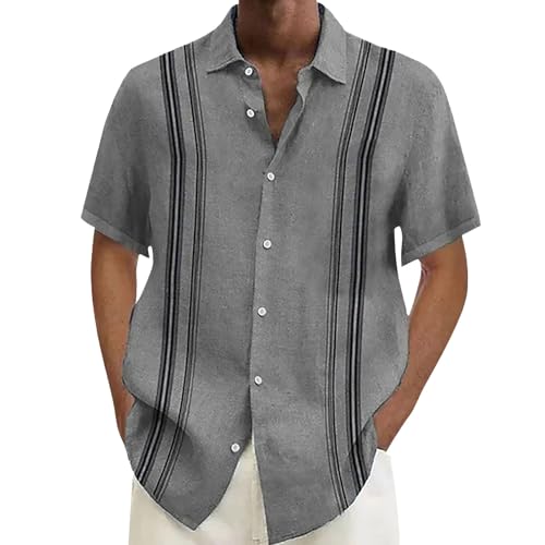 Generisch Leinenhemd Herren Kurzarm Leinen Hemd Arbeit Freizeithemd Fit Business Casual Urlaub Sommer Strand Hemd Outdoor Hemd Elegantes und einfaches Design