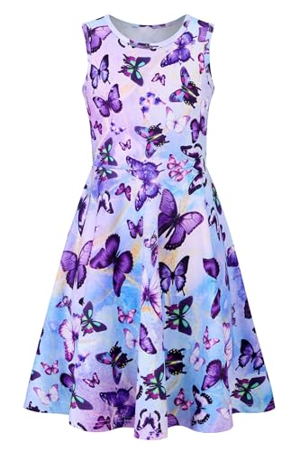Belovecol 3D Kleid für Kinder Lila Kleider Sommerkleid Kinder Kleid Schmetterlings 6–7 Jahre