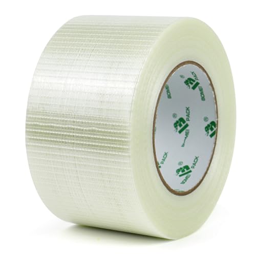 BOMEI PACK Klebeband aus Glasfaser, Glasfaserband 75 mm x 50 m, verstärktes Klebeband, geeignet für schwere Verpackung