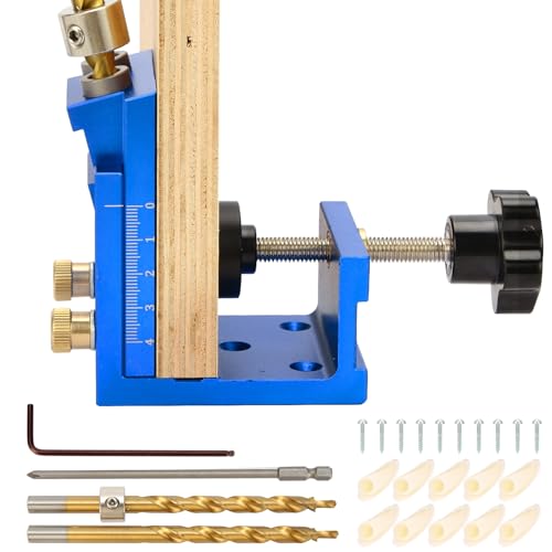Pocket Hole Jig Set,Holzdübel Taschenloch Bohrschablone,Schrägloch Bohrschablone Möbelbau mit 2 stück 9 mm bohrer für Holzbearbeitung und Möbelherstellung Schrägbohrhilfe
