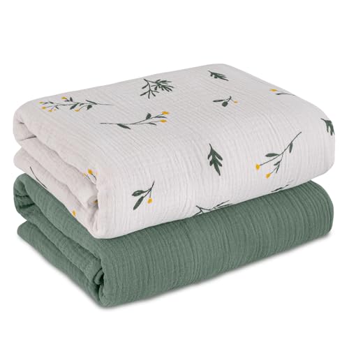 GLLQUEN BABY Pucktücher neugeborenen 2 Stück, Musselin-Baumwolle kinderdecke,95x100cm kuscheldecke für Kinder,Kleinkinder,Kinderbett,Kinderwagen,Junge oder Mädchen babydecke(Sage)