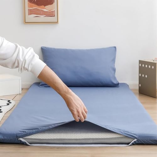RASPIO Vollformatiger, Einfarbiger Futon-Matratzenbezug, Waschbarer Bodenmatratzenbezug Aus Baumwolle Mit Reißverschluss Als Schutzmatte(Blue,Full/120x200cm)