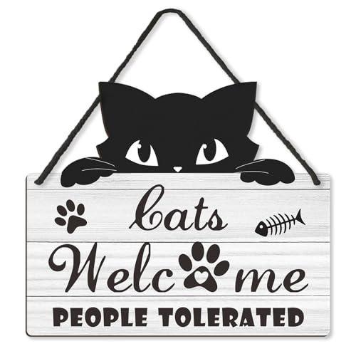 Cats Welcome People Tolerated – Geschenk für Katzenliebhaber, Haustierladen, Heimdekoration, Mutter, Holz-Wanddekoration zum Aufhängen
