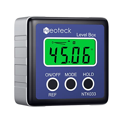 Neoteck Digitaler LCD Winkelmesser Neigungsmesser Inklinometer Wasserdicht Bevel Box Winkelmessgerät Wasserwaage(Batterie enthalten) - Blau