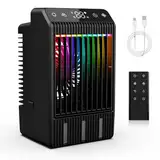 Klimaanlage Mobil, 5-in-1 Mobiles Klimagerät Mini Luftkühler mit Wasserkühlung & Fernbedienung, 4 Geschwindigkeiten & 2 Kühlnebel, 2-12H Timer & 3 LED Air Conditioner Portable für Zimmer,Büro,1000ML