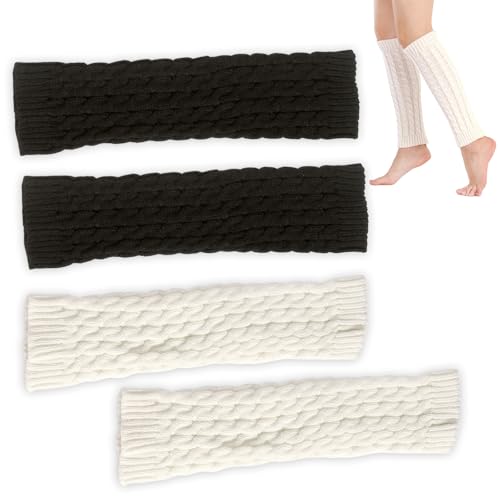 HSLPSM 2 Paar Bein Stulpen Damen, Leg Warmers, Beinstulpen Gestrickt, Winter Beinwärmer, Stulpen Ballett, Legwarmers Knöchelwärmer für Frauen Zuhause, Ballett, Yoga, Alle Jahreszeiten (Weiß,Schwarze)