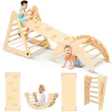 YOLEO Klettergerüst Indoor, 7-in-1 Montessori kletterdreieck mit Rutsche, Kletterbogen, Stabilem Baby-Klettergerüst und Kletterdreieck ab 1 Jahr, Rutsche für Kinder, Kletterbogen mit Rutsche, Holz