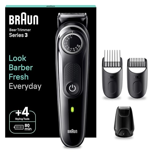 Braun Barttrimmer, Bartschneider/Trimmer Herren, mit ultrascharfer Klinge, 40 Längeneinstellungen, wiederaufladbar mit 80 Min. kabelloser Laufzeit, BT3440