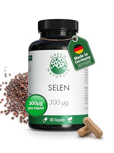 Selen | Hochdosiert 300µg je Kapsel aus schwarzem Senfextrakt |180 Kapseln | 6 Monate Vorrat | 100% Vegan & Ohne Zusätze | Green Naturals®