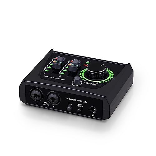 BOMGE Mini-2-Kanal-USB-Audio-Schnittstelle für Aufnahme, Streaming und Podcasting, mit XLR/48 V Phantomspeisung, Audio-Interface in Studioqualität für Gitarristen, Vokalist, Podcaster oder Produzenten