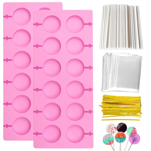 Lollipop Form Silikon, 20 Runde Cake Pop Silikonform Cake Pop Form mit 100 Stück Lollipop Sticks und 10 transparente Taschen Lutscherform Lutscher Silikon-Backform