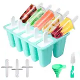 Eisformen Silikon, 10 Hohlräume Eis Am Stiel Formen, Antihaftend DIY Amüsant Eis Form, Eis Am Stiel Formen Mit Silikontrichter Und Reinigungsbürste, BPA-Freie, Grün