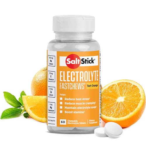 SaltStick Fastchews Orange 60 Elektrolyt-Kautabletten mit Salz, Mineralstoffen (Natrium, Kalium, Calcium, Magnesium) und Kohlenhydraten, 99 g