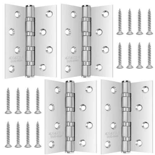 4 Stück 304 Edelstahl Scharniere 7.5 * 10cm Groß Schwerlast Türscharnier,Scharnier Edelstahl Klappbar 4 Zoll Türband Dicke 3mm mit 32pcs Schrauben für Massive Türen Innen + Außen