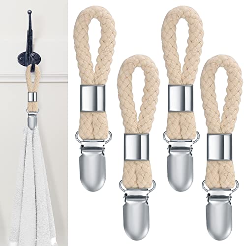 LJAPPLIED 4 Stück Handtuch Clips zum Aufhängen, Handtuchclips mit Schlaufen, Handtuch Klammer, Haken für Handtücher, Geschirrtuch Handtuchhalter Clips