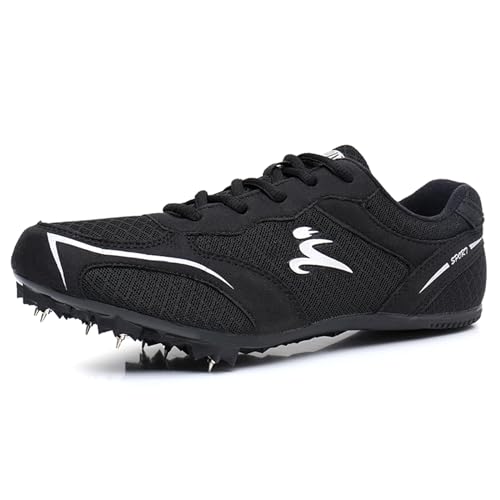 PENXZT Leichtathletik-Spike-Schuhe Herren Damen, atmungsaktiv leicht Professional Sportschuhe Racing Laufschuhe for Kinder Jungen,Schwarz,37