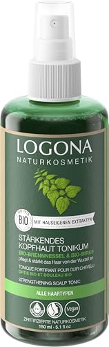 Logona Stärkendes Kopfhaut Tonikum, Kopfhautbehandlung für gestärkte und gesund wachsende Haarwurzeln, Bio-Brennnessel und Bio-Birkenblatt, Vegane Formel, 1 x 150 ml