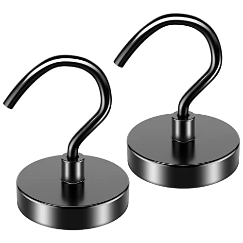 FINDMAG Magnethaken Extra Stark, 2 Stück 32 mm 45 kg(100 lbs) Ziehen Neodym Magnet Haken, Super Starke Magnete mit Haken, Magnethaken Schwarz, Magnetische Haken für Badezimmer Grillrost